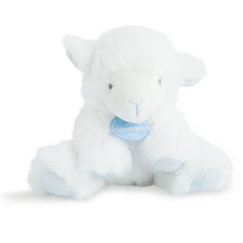  - peluche hochet mouton agneau bleu blanc 